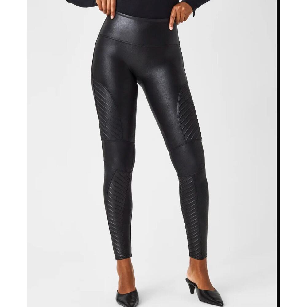 Spanx Faux Leather Moto Leggings Small Petite